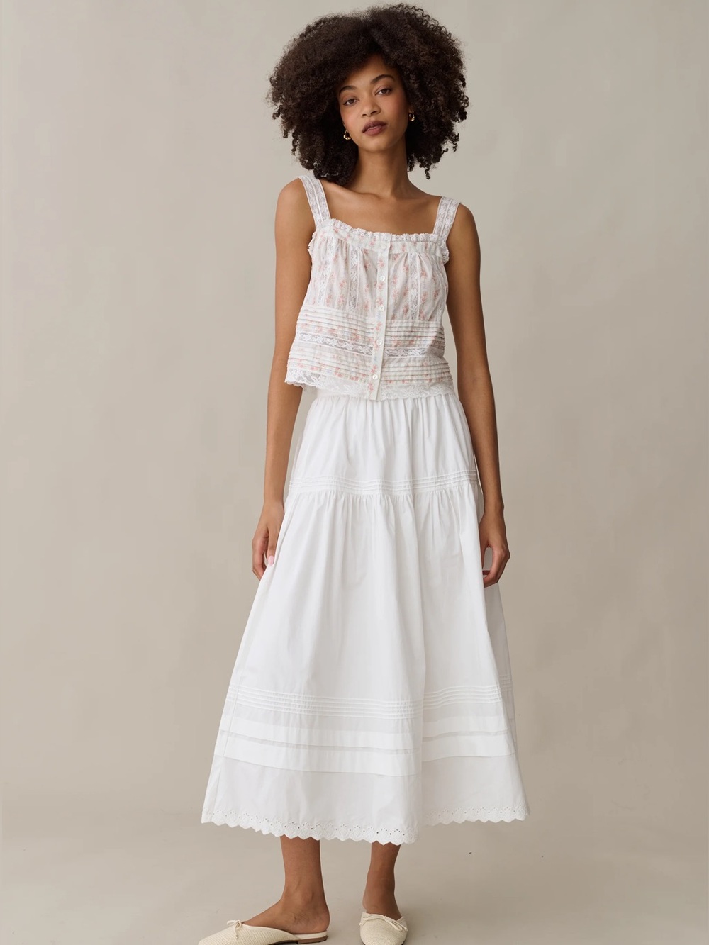 O.P.T NWT Cotton Poplin High Waist Tiered ‘Beth’ Maxi Skirt, White, Size 6